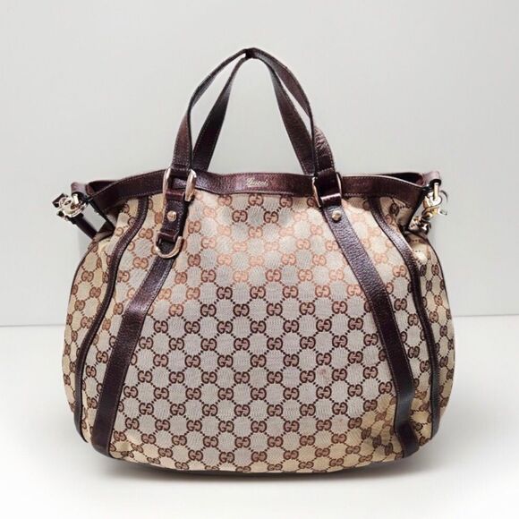 GUCCI Abbey Monogram Oversized Tan Canvas & Brown Leather Crossbody Shoulder Bag - Picture 4 of 17